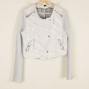 Free People We the Free Asymmetrical Cropped Tweed Jacket Womens Sz 8